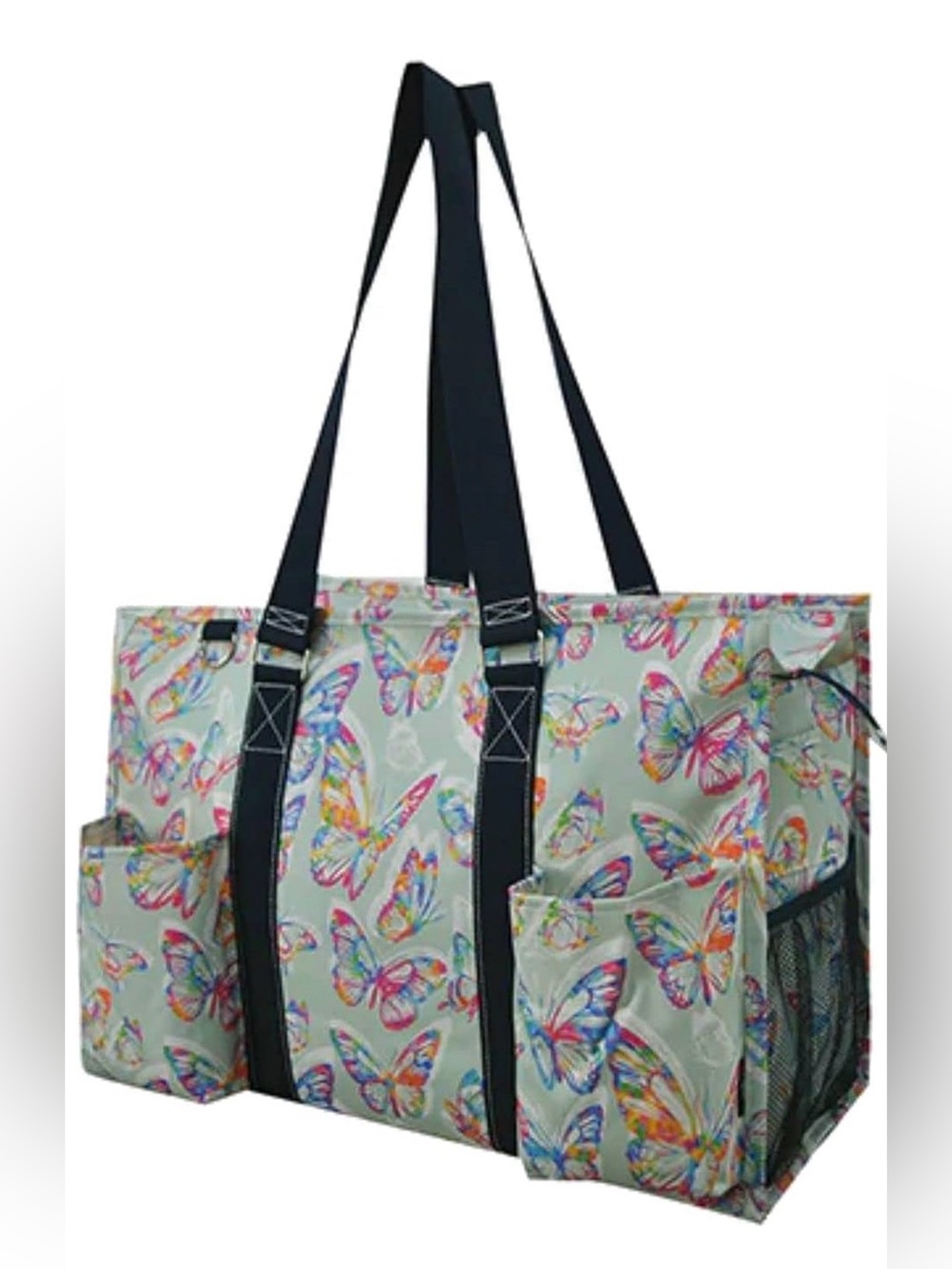 N’Gil Butterfly Print Multi-Color Nylon Large Utility Tote Bag